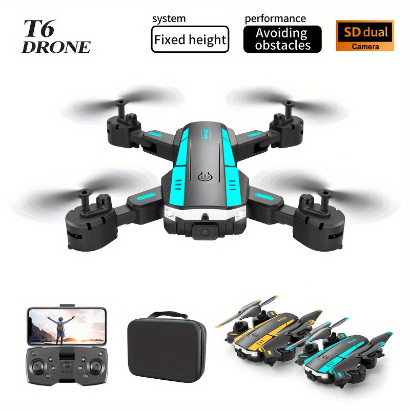 T6 Aerial Drone With HD Dual Camera, Intelligent Obstacle Avoidance, Foldable Quadcopter