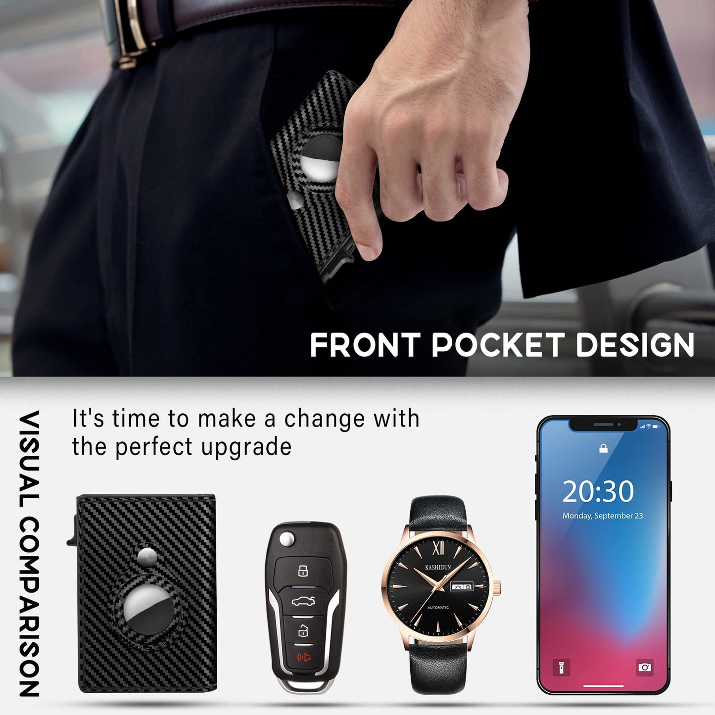 ✨TO DAY 49% OFF✨AirTag Wallet for Men - with Pop Up Aluminum Case Money Clip Slim Leather Slots Credit Card Holder RFID Blocking Bifold Minimalist Wallet