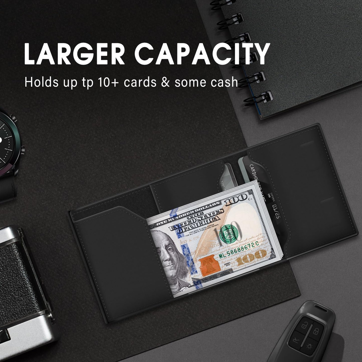 ✨TO DAY 49% OFF✨AirTag Wallet for Men - with Pop Up Aluminum Case Money Clip Slim Leather Slots Credit Card Holder RFID Blocking Bifold Minimalist Wallet