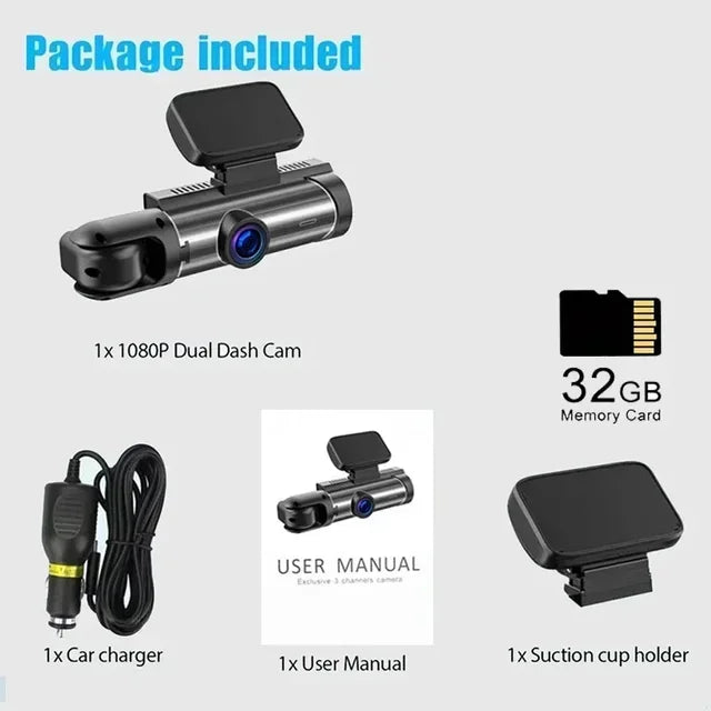 1080P Car DVR Dash Cam Camera Video Recorder Dual Lens 150 Wide-Angle