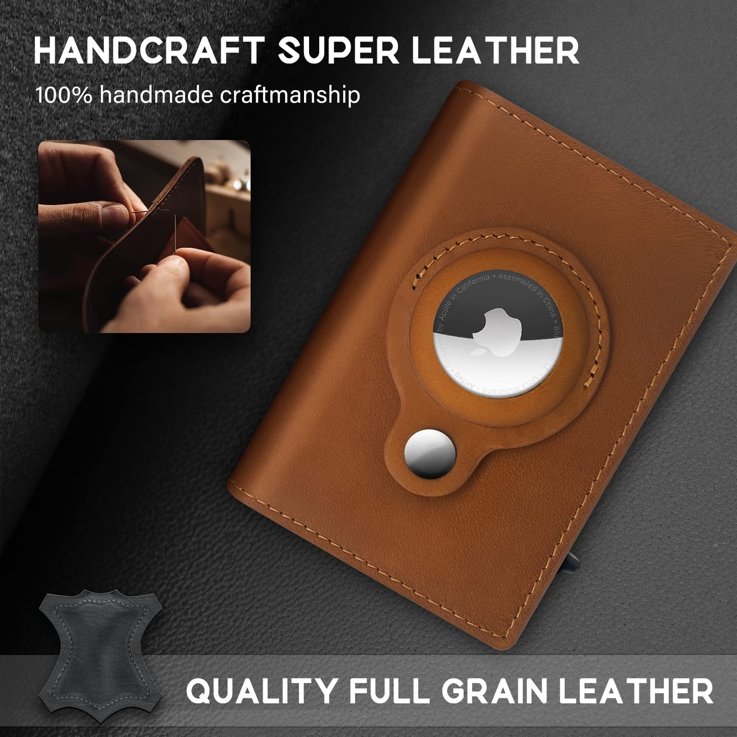 ✨TO DAY 49% OFF✨AirTag Wallet for Men - with Pop Up Aluminum Case Money Clip Slim Leather Slots Credit Card Holder RFID Blocking Bifold Minimalist Wallet