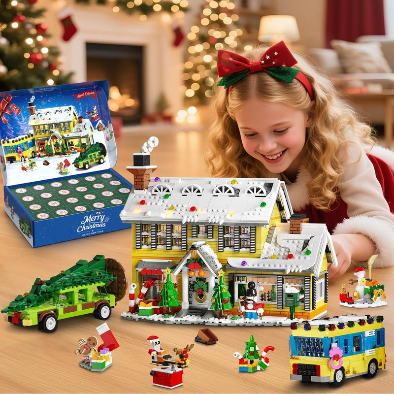 Christmas Promotion🎄50% Off 🔥 Advent Calendar 2025 Christmas Building Set with Light, 24 Days Christmas Countdown House Mini Building Block Kit