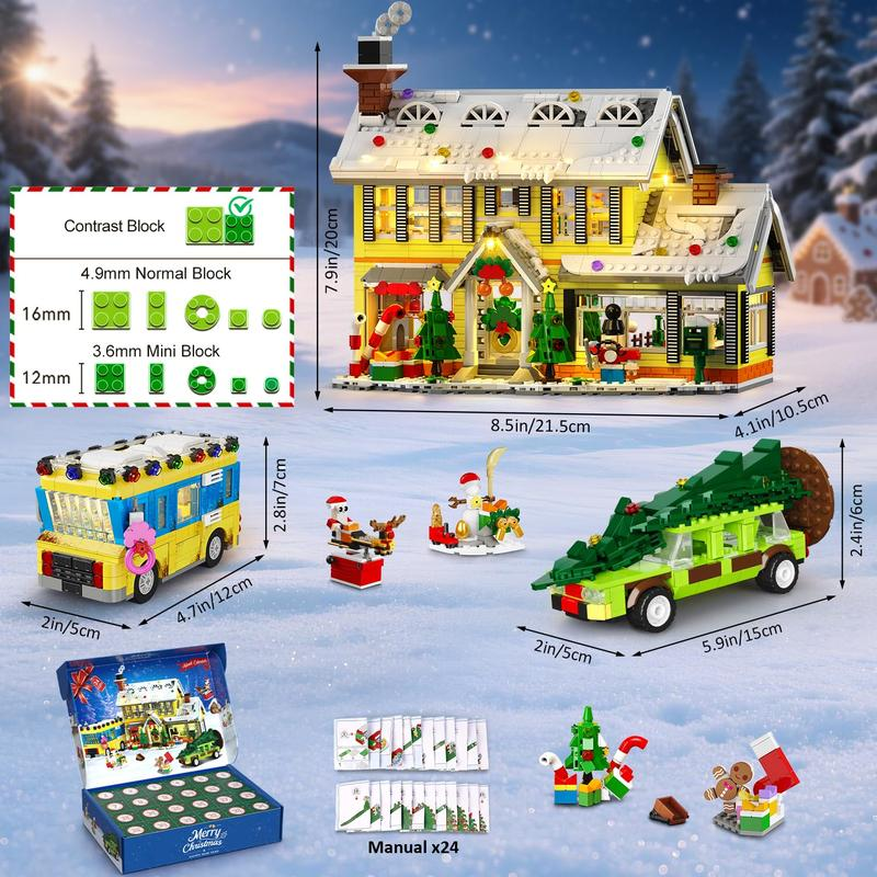 Christmas Promotion🎄50% Off 🔥 Advent Calendar 2025 Christmas Building Set with Light, 24 Days Christmas Countdown House Mini Building Block Kit