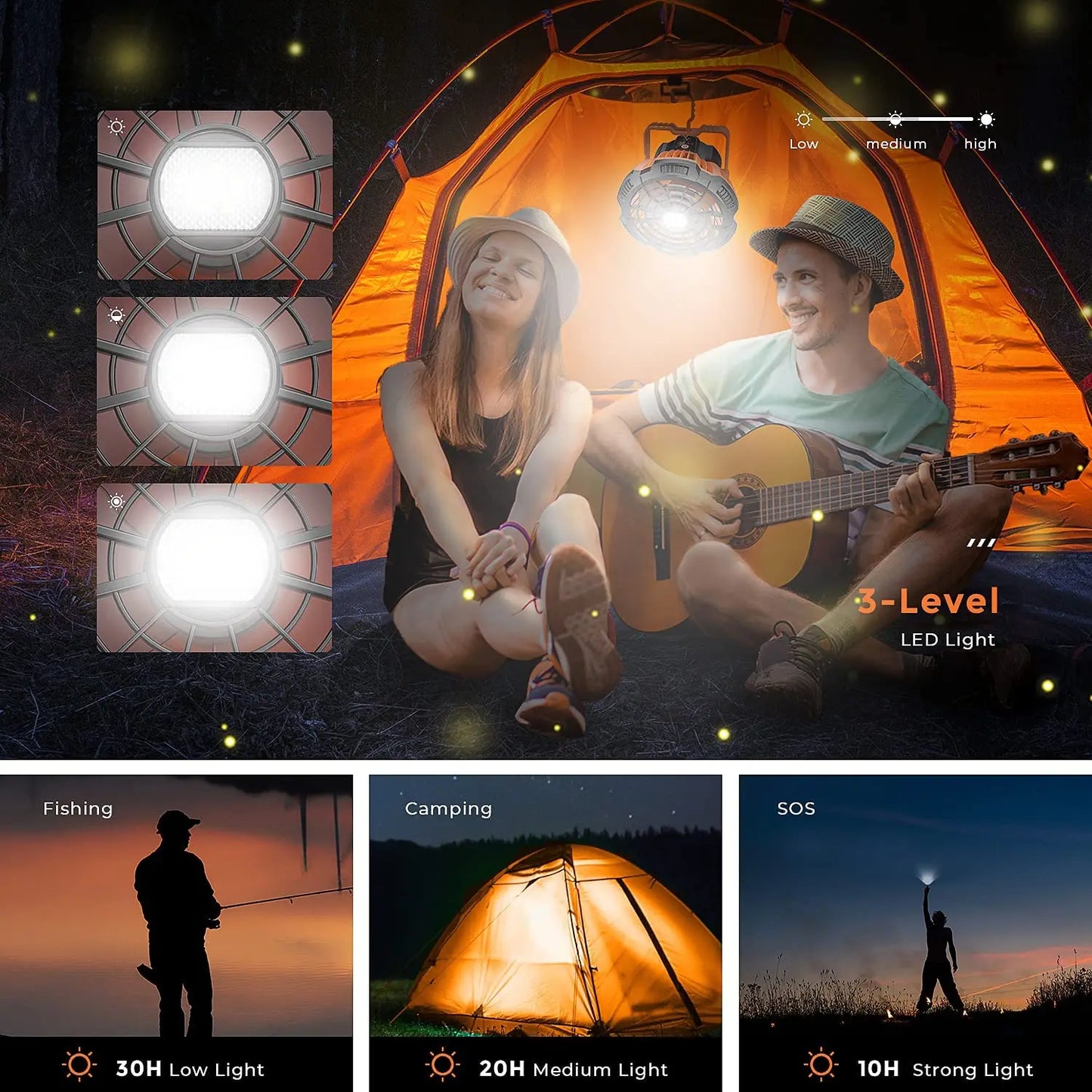 LED Camping Fan Lights Outdoor